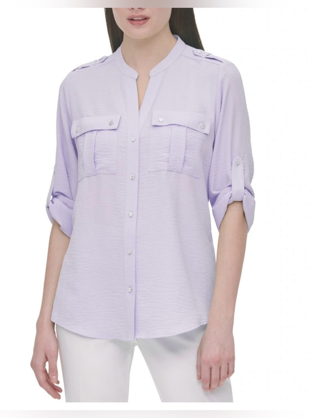 Calvin Klein Women’s Textured Roll Tab Blouse NWT!! Size L